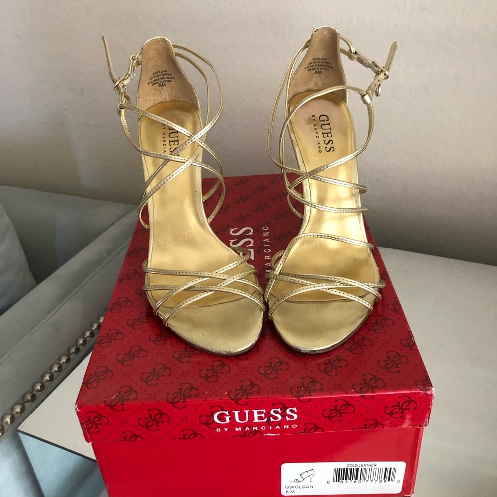 GUESS BY MARCIANO gold leather heels